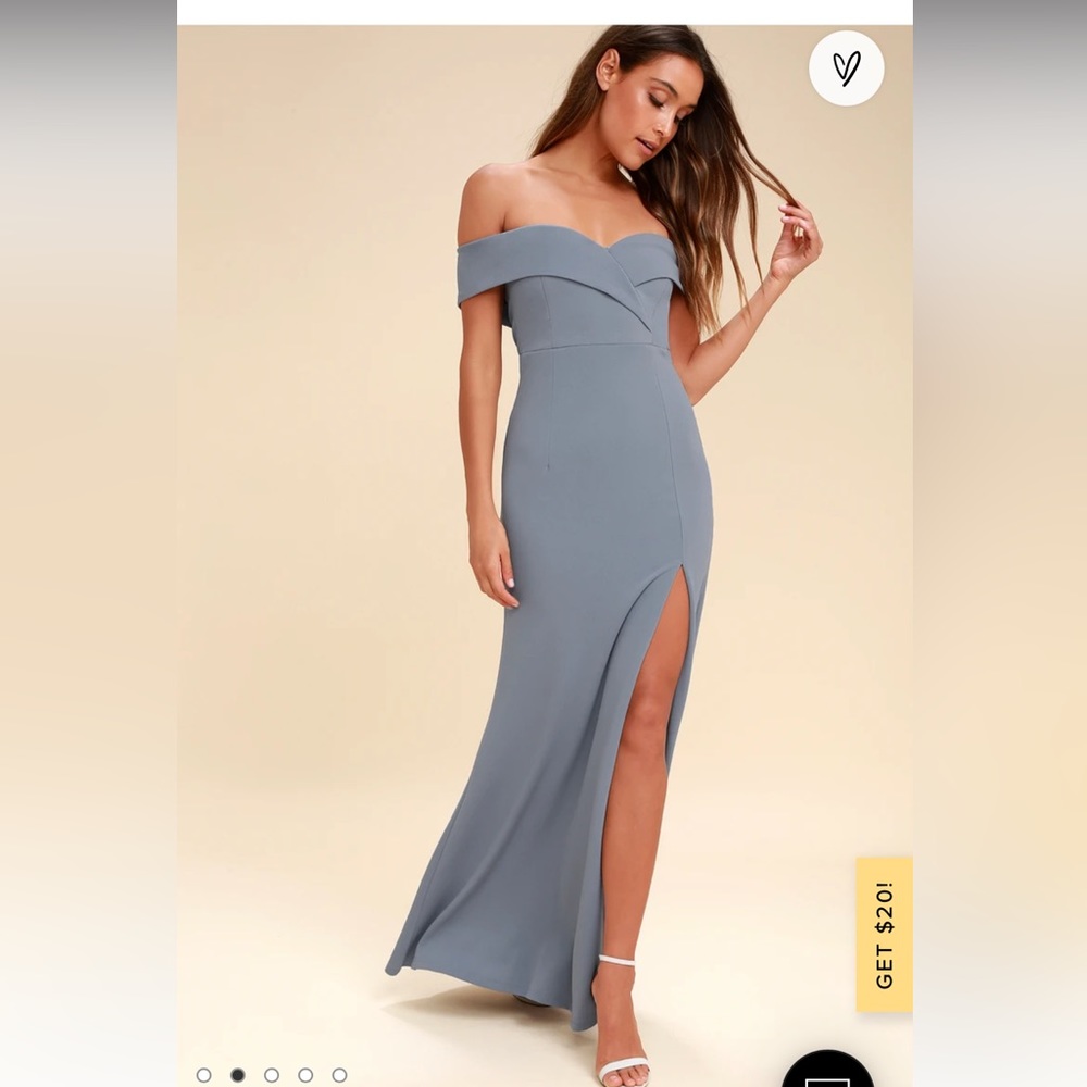 Blue-Gray Off the Shoulder Maxi Dress